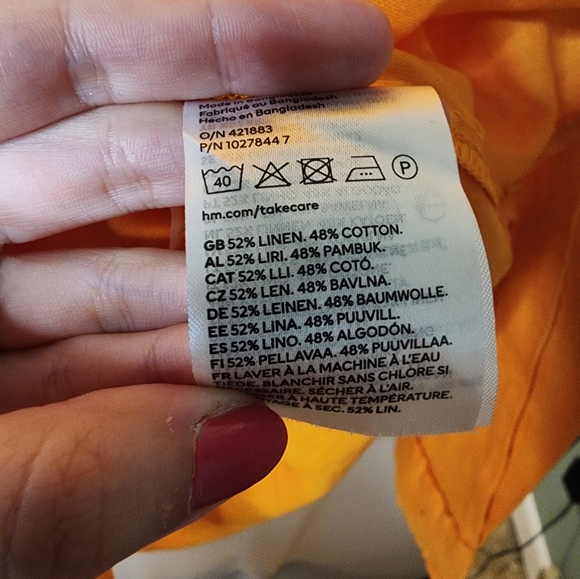 NWT Linen Cotton Button Down shirt, orange, bright, with collar - Picture 3 of 5